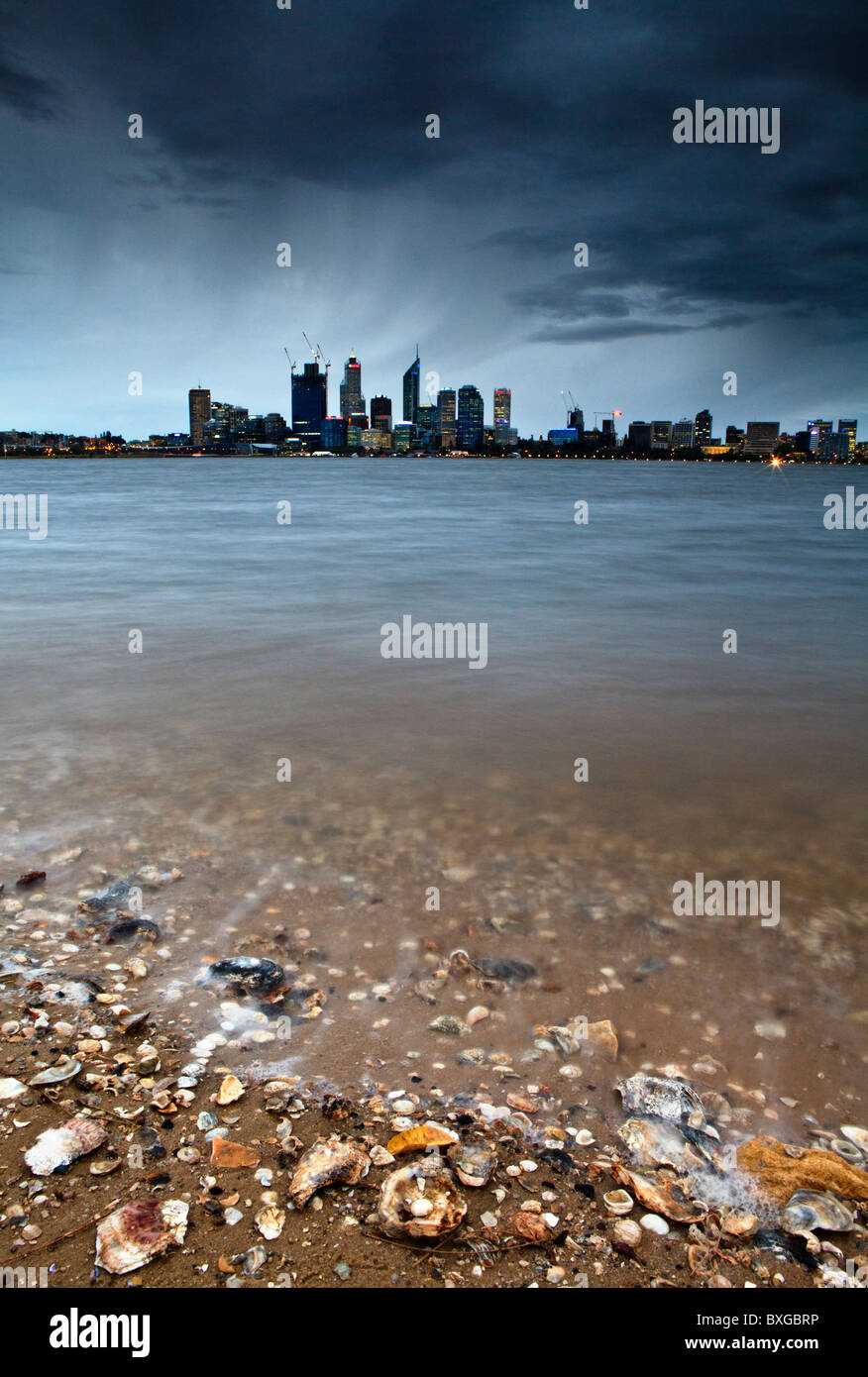 Rain over Perth and the Swan River, Western Australia Stock Photo