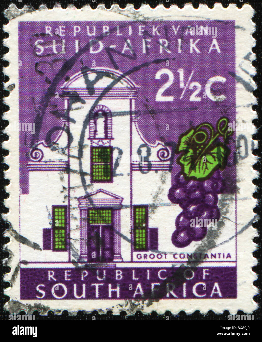 SOUTH AFRICA - CIRCA 1961: A stamp printed in South Africa shows Cape Towns Groot Constantia wine estate, circa 1961 Stock Photo