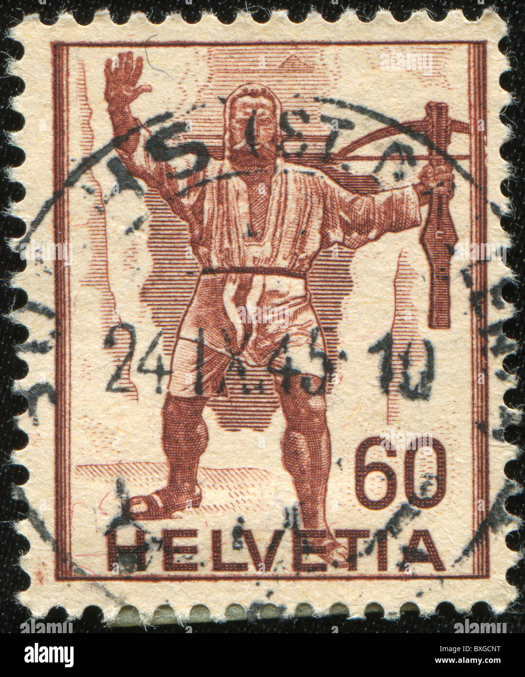 SWITZERLAND - CIRCA 1949: A stamp printed in Switzerland shows Wilhelm Tell, circa 1949 Stock Photo