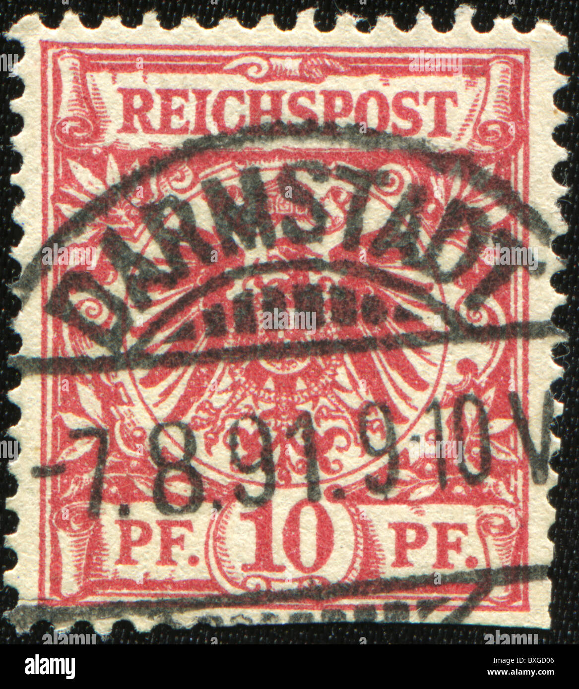 GERMAN REIGH - CIRCA 1889: A stamp printed in German Reich shows Imperial eagle in a circle with crown, circa 1889 Stock Photo