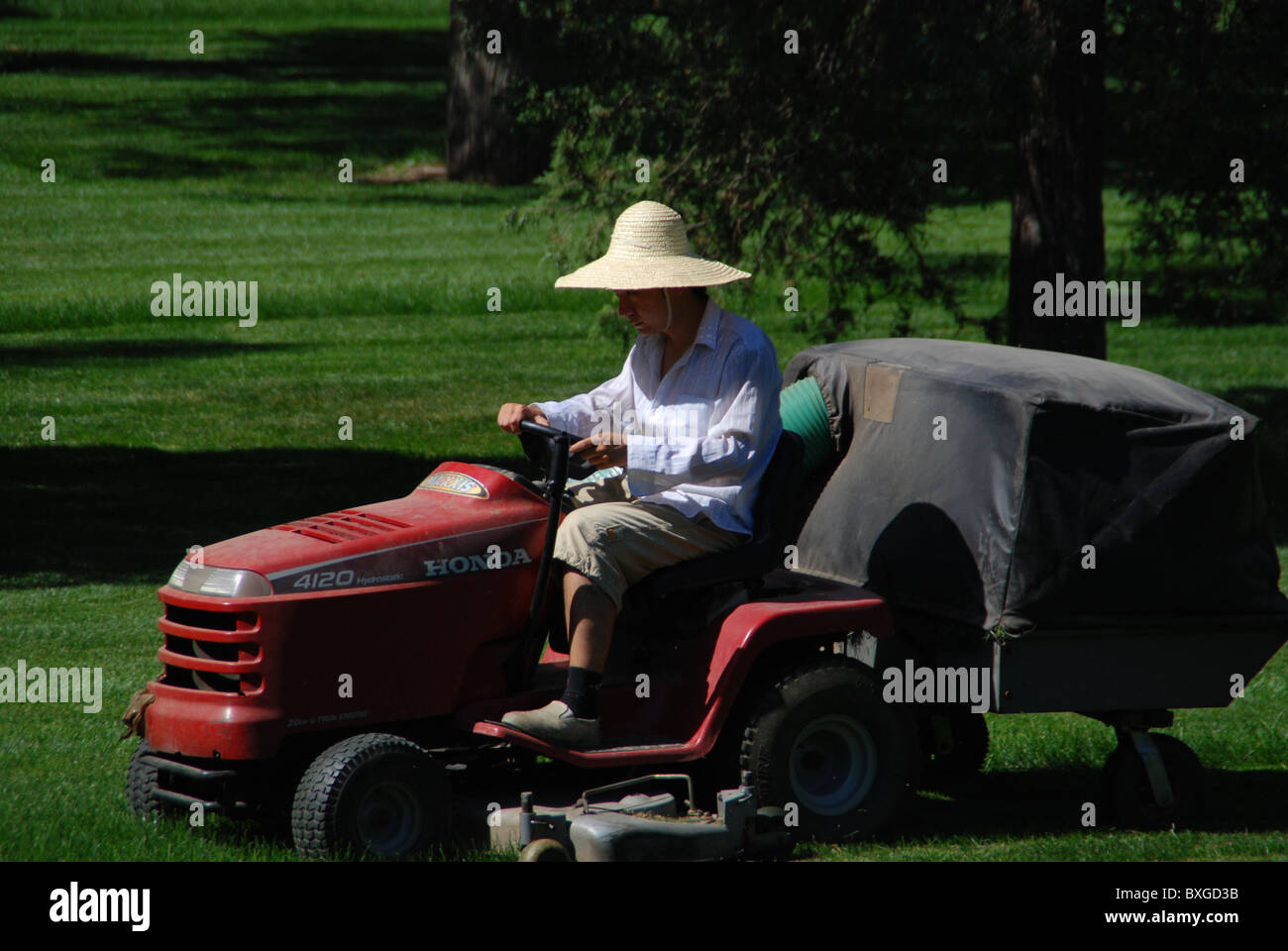 Mowing Lawn, Tractor, Chinese Hat, Beijing, China Stock Photo - Alamy