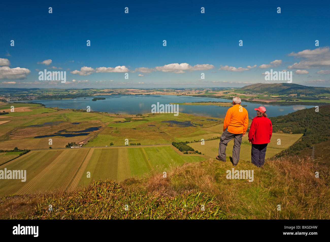 Loch Leven, Bishop Hill and the Lomond Hills from Benarty Hill Stock Photo