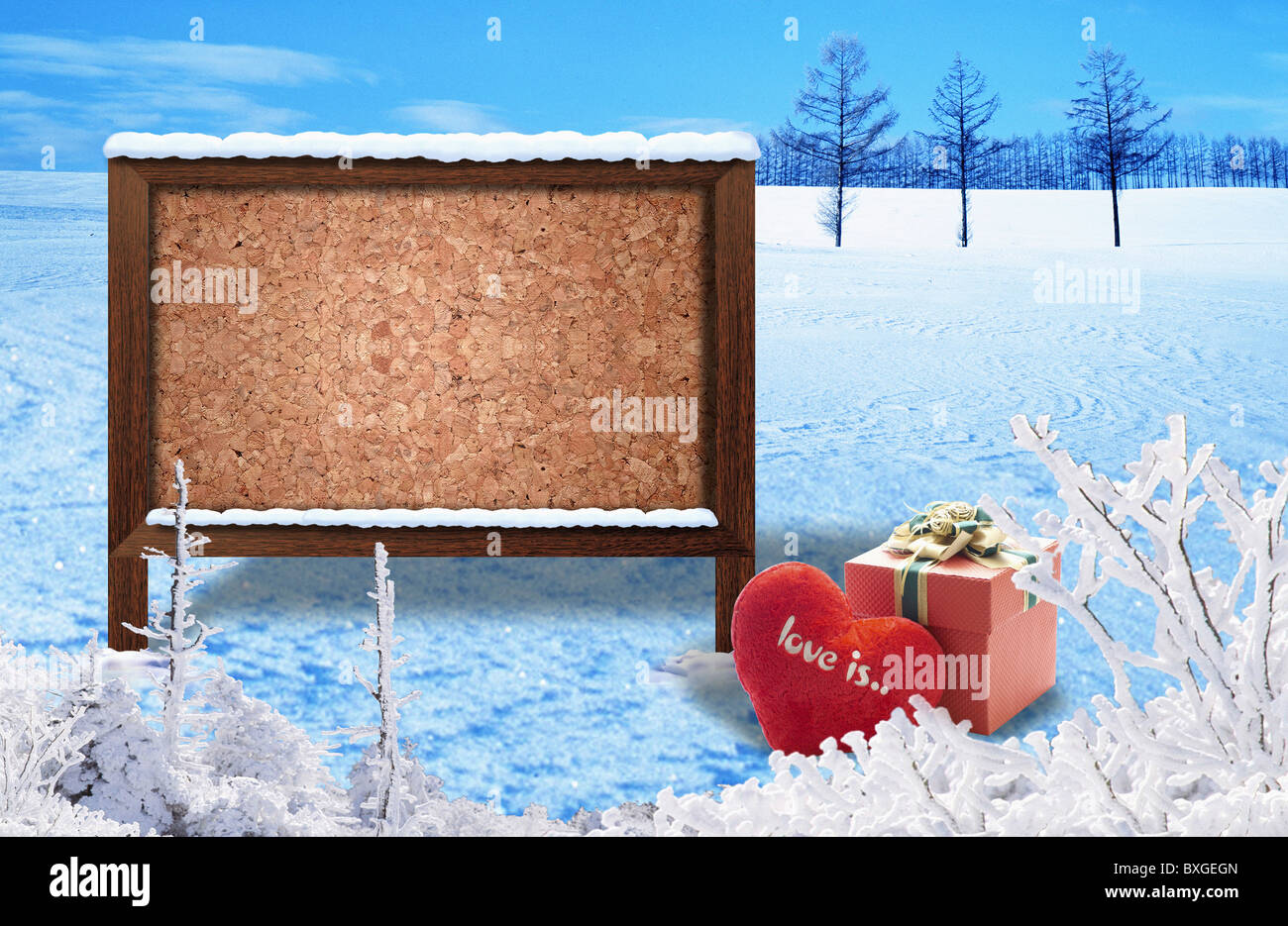 winterscape and memo board Stock Photo