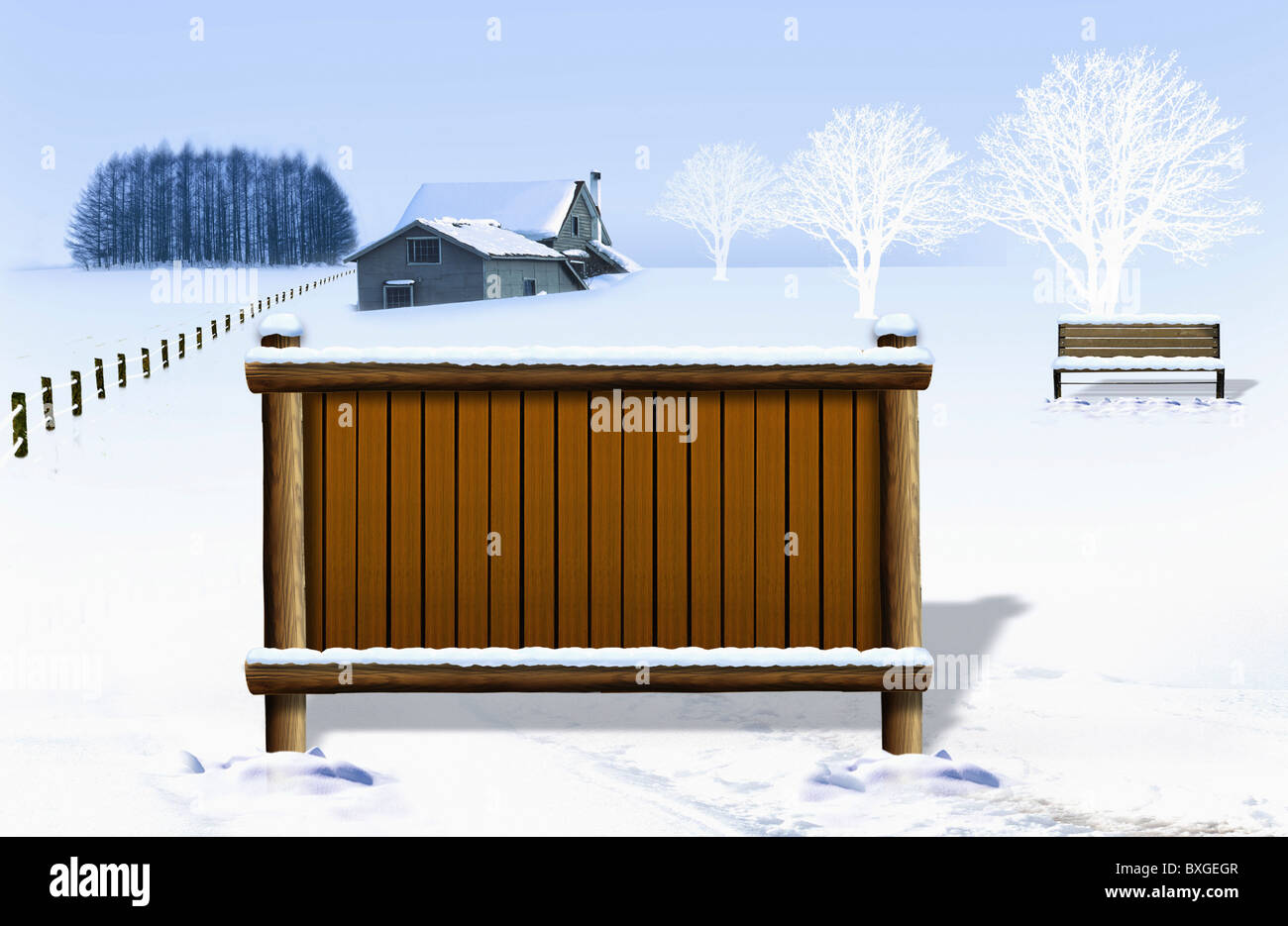 winterscape and memo board Stock Photo