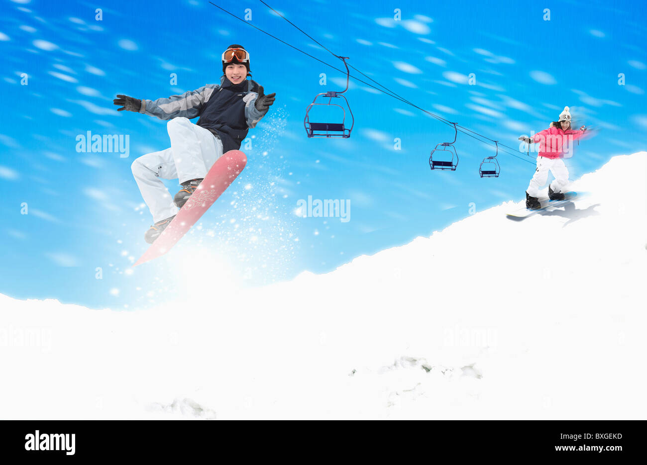 people are snow boarding Stock Photo