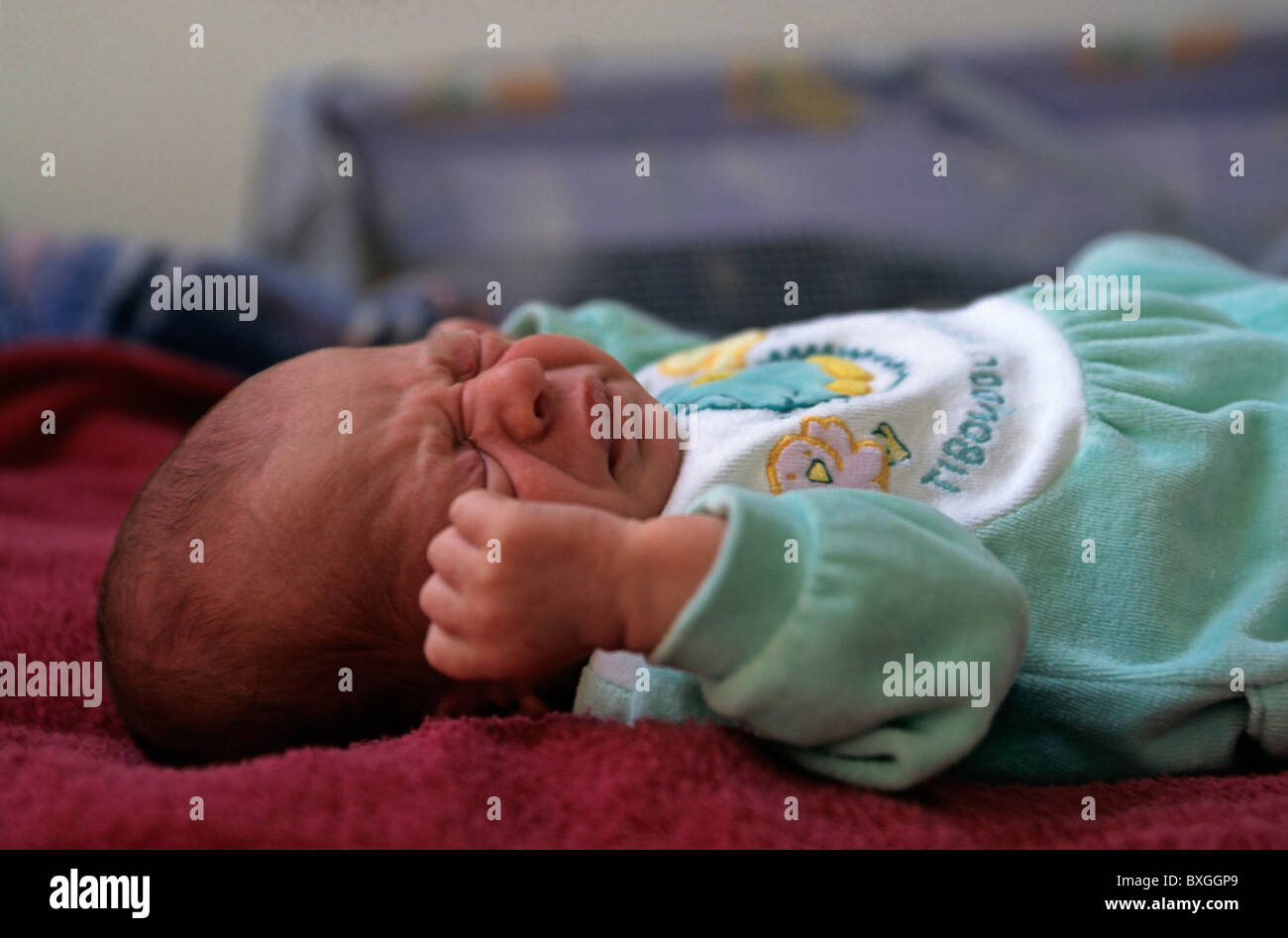 Newborn baby crying. Stock Photo