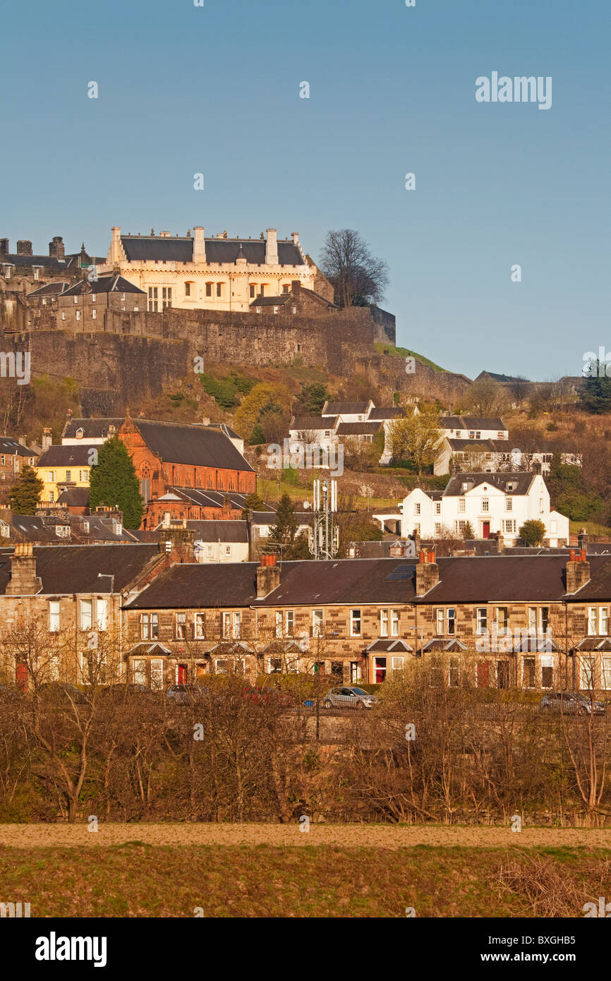 Stirling Castle St Mary's Church and the houses of Riverside Stock Photo
