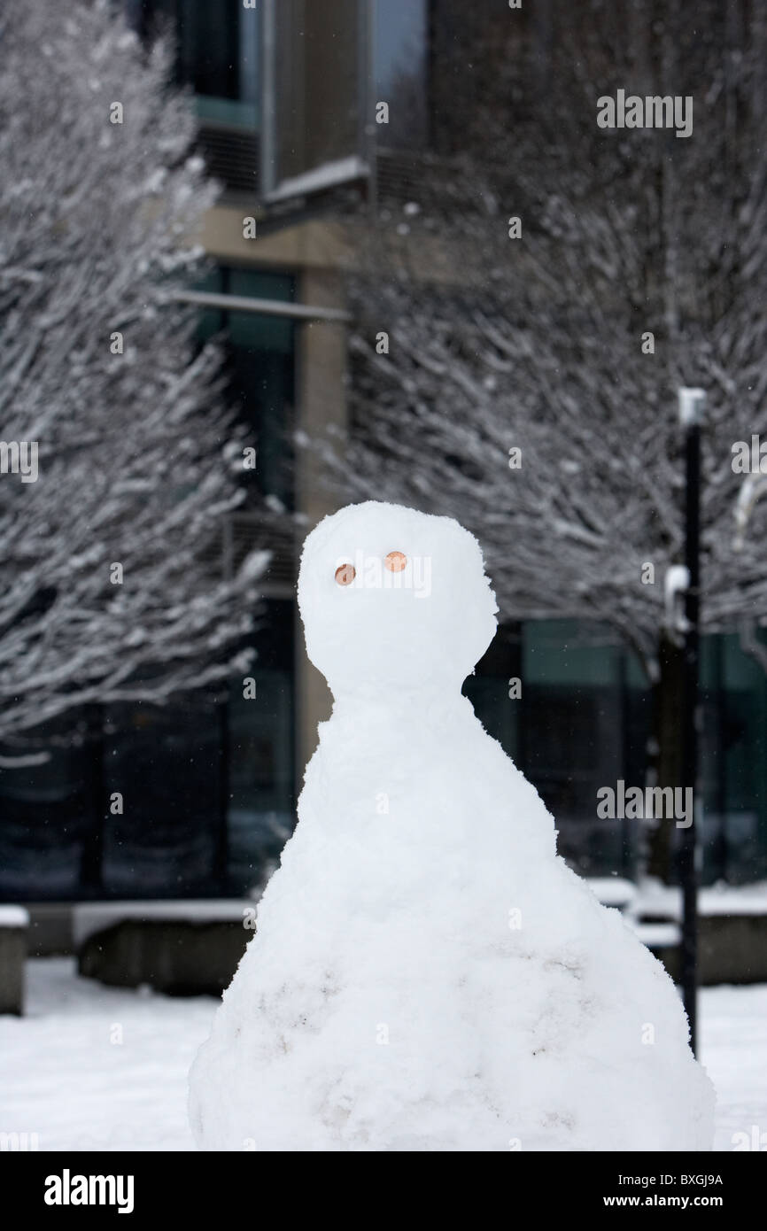 snowman on a cold snowy winters day Belfast Northern Ireland Stock Photo