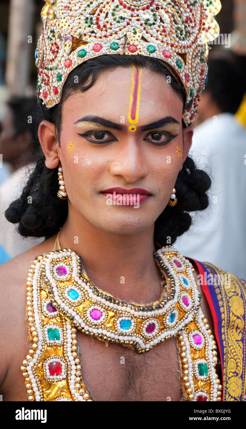 Indian festival street performer dressed as Rama. Puttaparthi, Andhra Pradesh, India Stock Photo