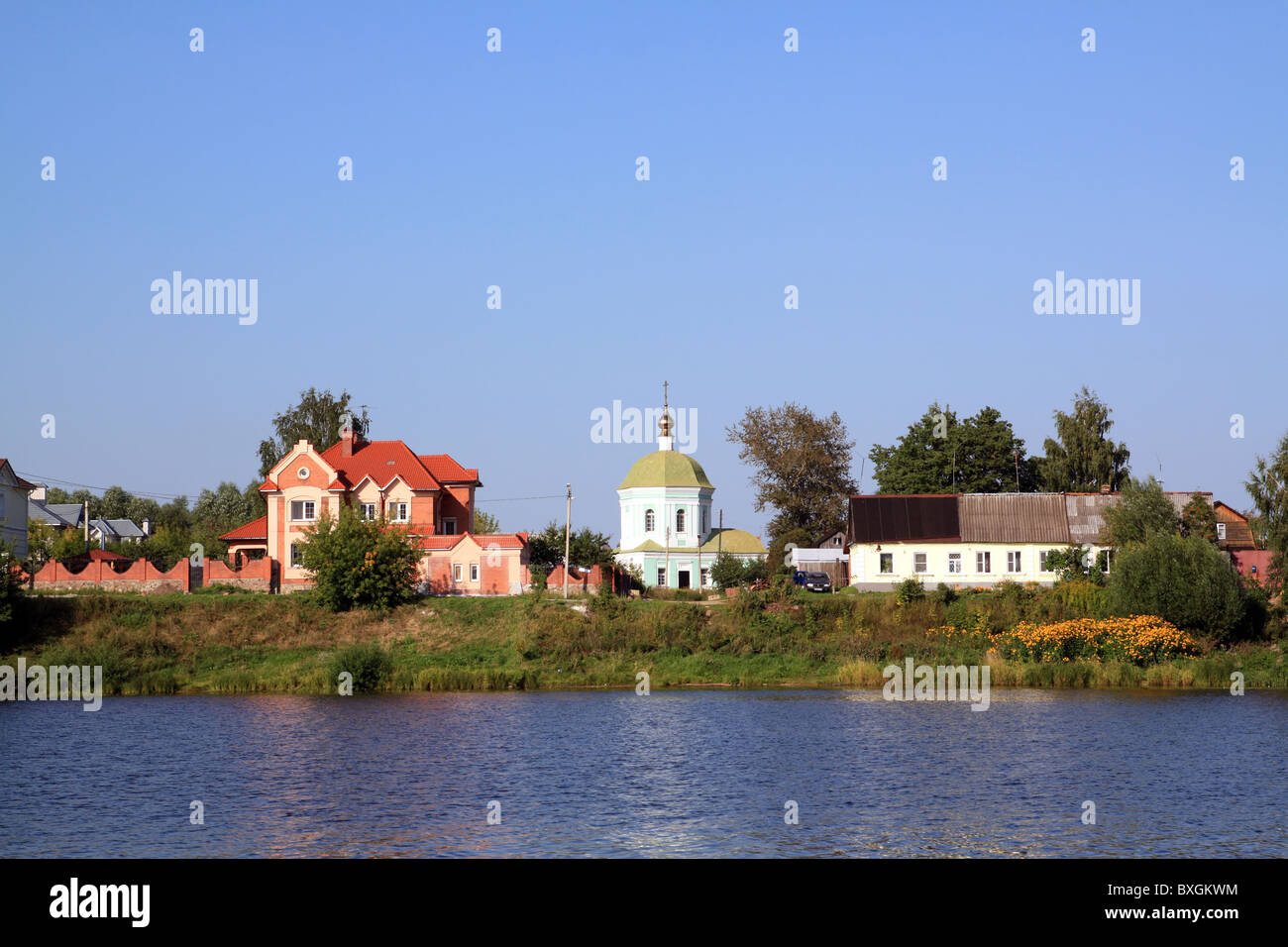 cottages on coast river Stock Photo