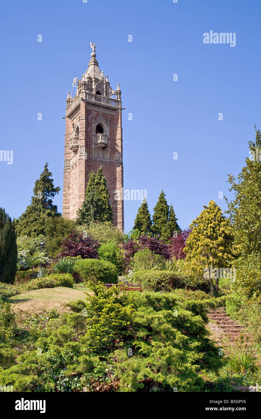 Cabot Tower on Brandon Hill Bristol rising from the hill's ornamental gardens Stock Photo