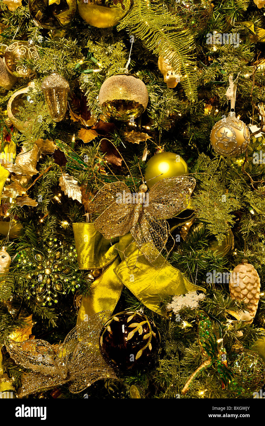 Ornately decorated Christmas tree. Stock Photo
