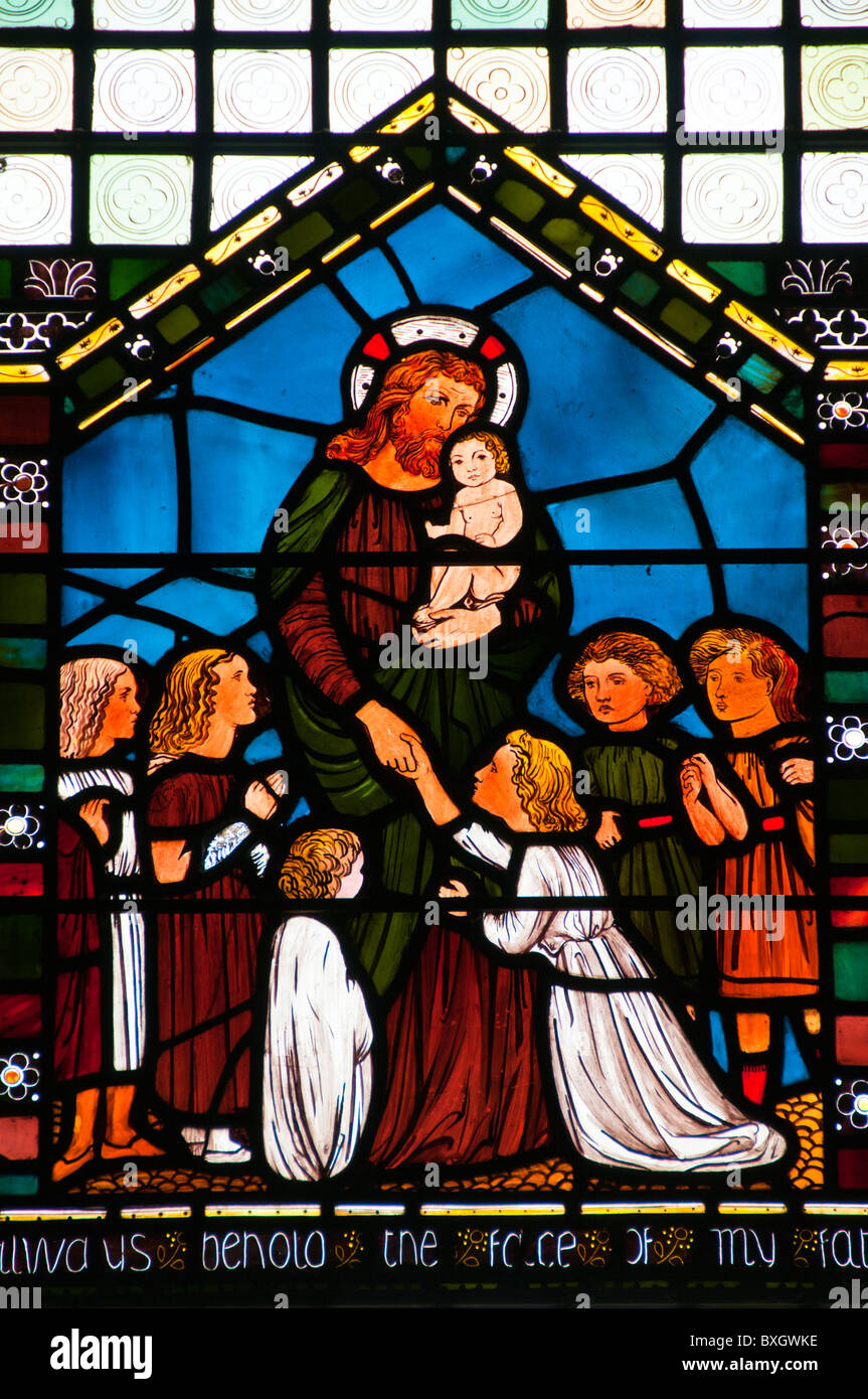 Stained glass of All Satints Church, Selsley, Gloucestershire, Cotswolds, UK Stock Photo