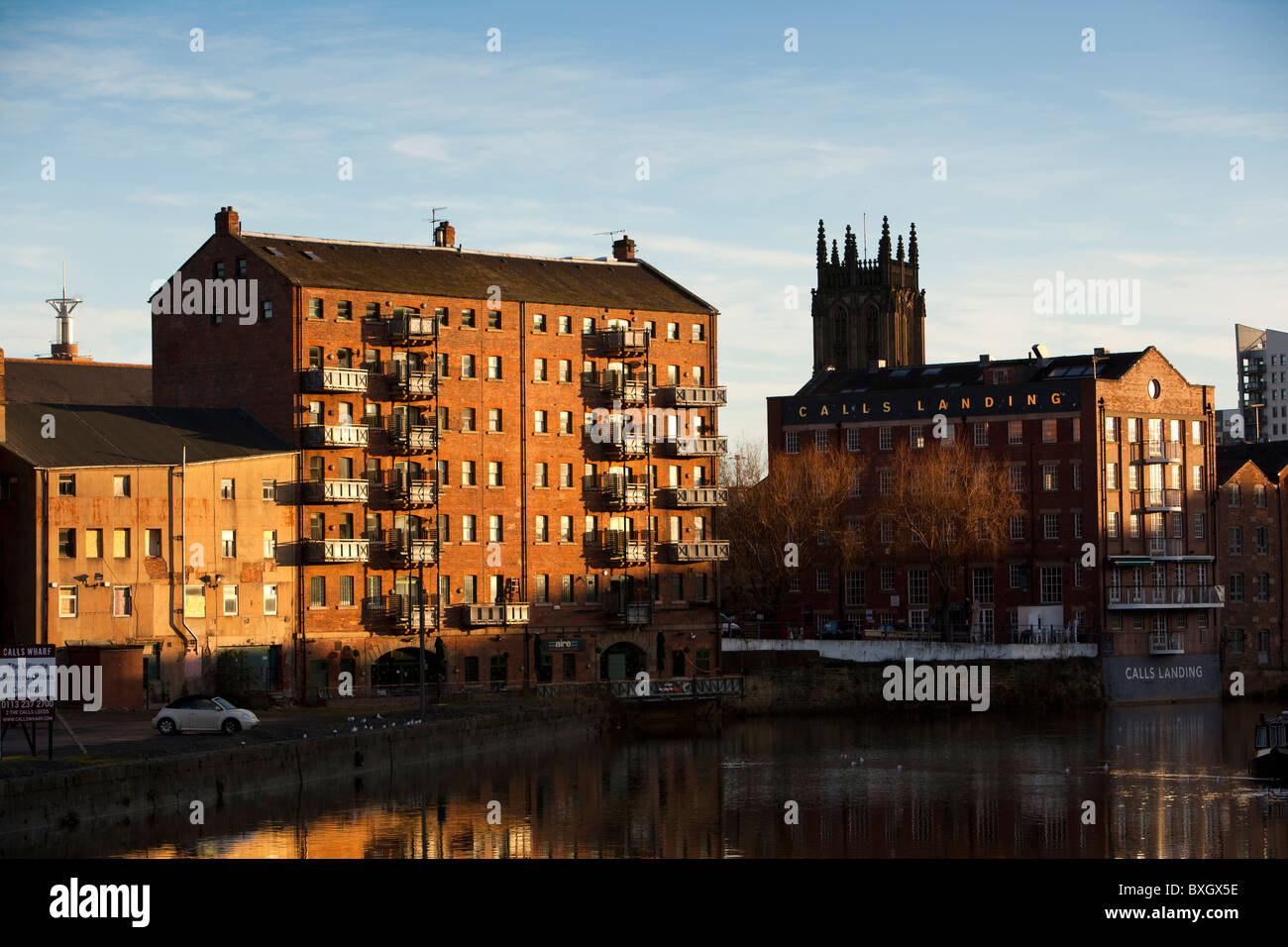 UK, England, Yorkshire, Leeds, Calls Wharf, Riverside houses converted into city centre apartments Stock Photo