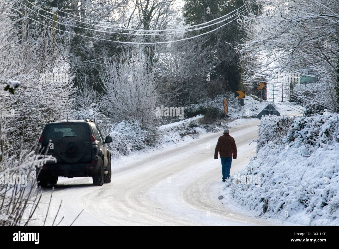 Snow on Irish roads, County Limerick, Ireland 2010 Stock Photo Alamy