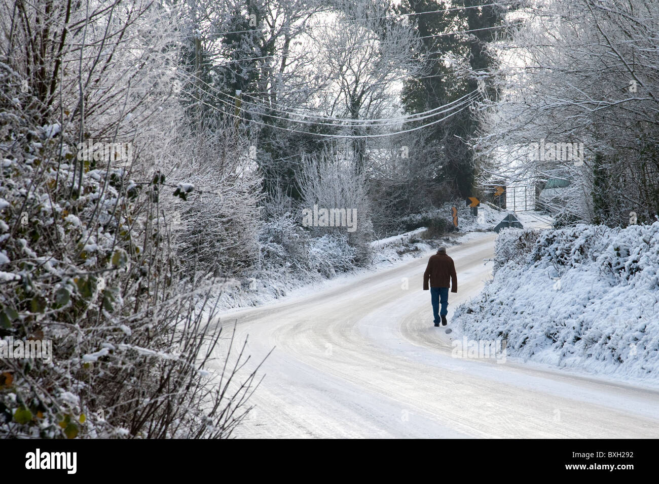 Snow on Irish roads, County Limerick, Ireland 2010 Stock Photo Alamy