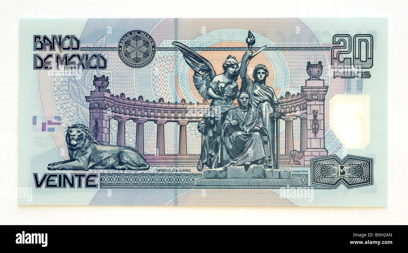 Mexico 20 Twenty Pesos Bank Note. Stock Photo