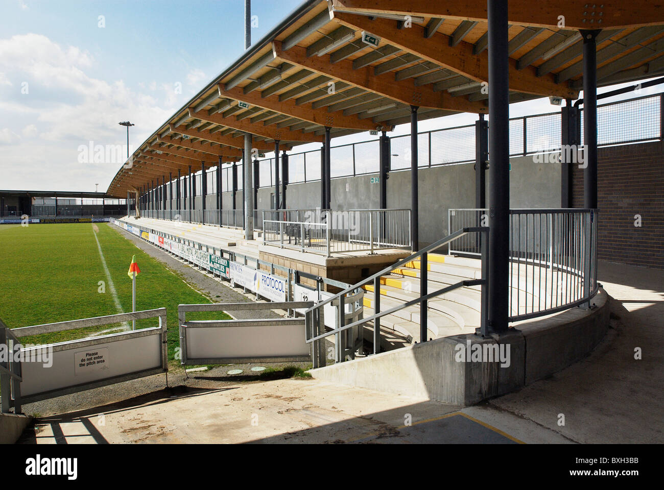 Cedar roof on terraced stand Princes Park Dartford FC South East London