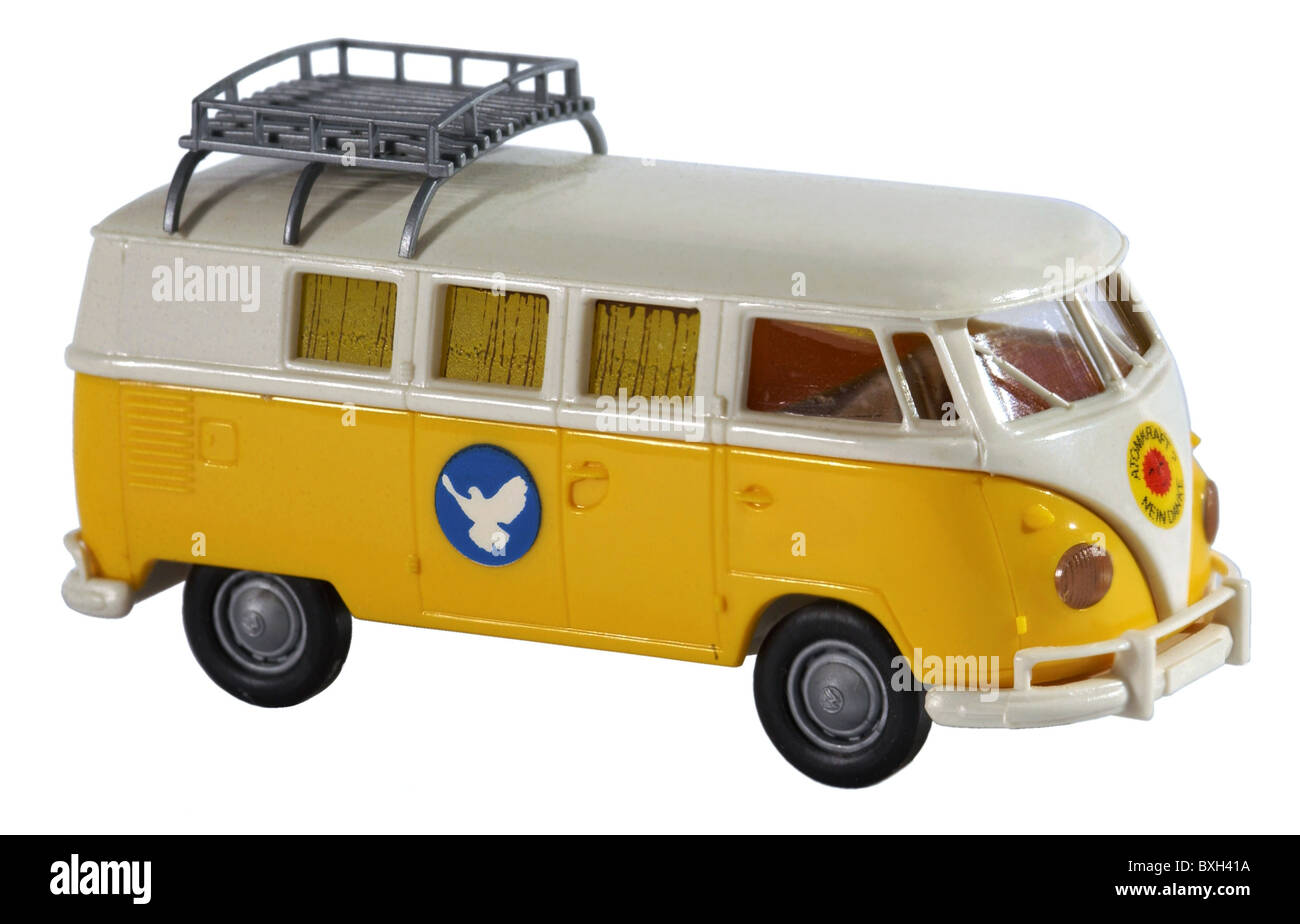 transport / transportation, cars, vehicle variants, Volkswagen, VW Transporter T1, Germany, circa 1976 until 1981, historic, historical, car, vehicle, vehicles, sticker, peace movement, roof rack, roof luggage rack, yellow, amber, dinky car, dinky cars, clipping, cut out, cut-out, cut-outs, 1970s, 1980s, 20th century, Additional-Rights-Clearences-Not Available Stock Photo