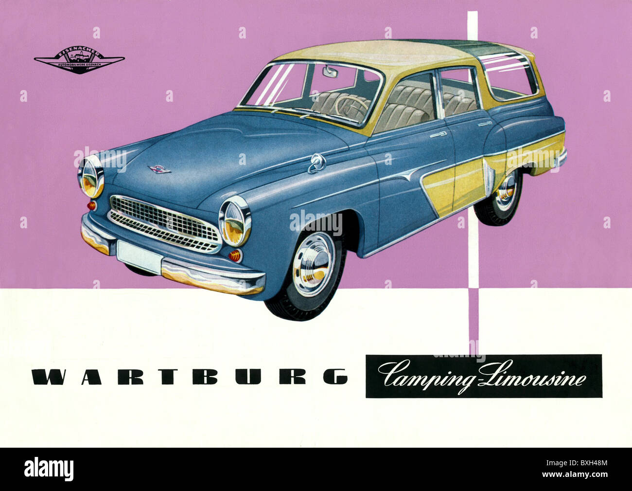 transport / transportation, car, vehicle variants, Wartburg, Modell 311, Camping Limousine, estate car, brochure, VEB Automobilwerk Eisenach, East-Germany, 1959, 1950s, 50s, 20th century, historic, historical, East-Germany, East Germany, GDR, DDR, spacious, estate car, utility wagon, station wagon, wagon, two-stroke engine, two-stroke engines, column gear change, mid-range car, car, cars, automobile, automobiles, Additional-Rights-Clearences-Not Available Stock Photo