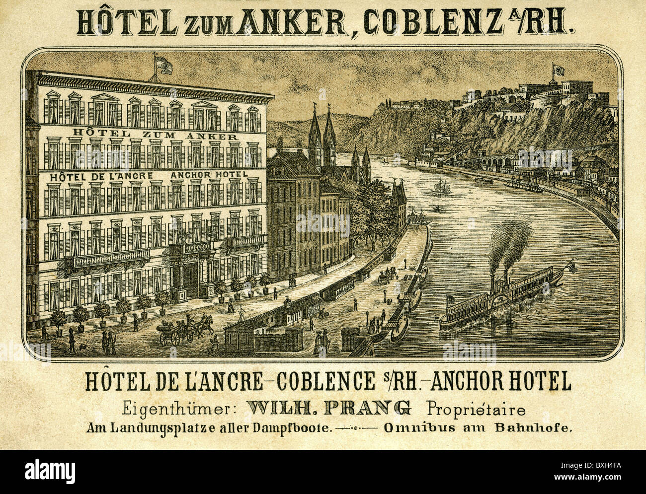 geography / travel, Germany, Coblantzian, Hotel zum Anker, exterior view,  circa 1860, Additional-Rights-Clearences-Not Available Stock Photo - Alamy