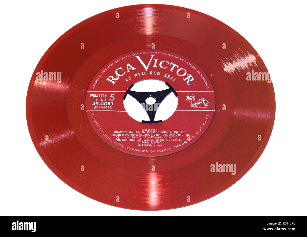 music, record, one of the first vinyl records, RCA Victor, Red seal, USA, 1949, Additional-Rights-Clearences-Not Available Stock Photo