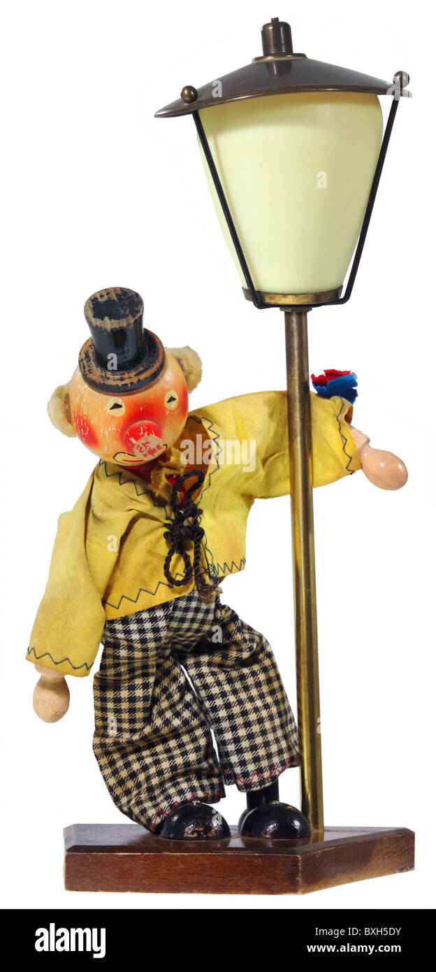kitsch / souvenir, doll with street lamp as table lamp, Germany, circa 1959, Additional-Rights-Clearences-Not Available Stock Photo
