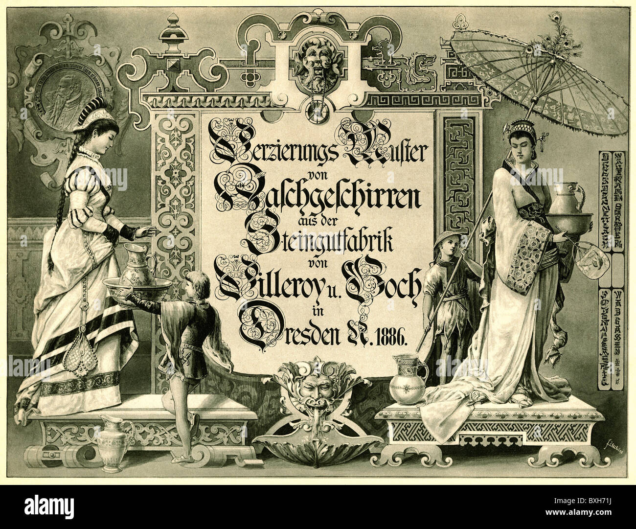 trade, catalogues & flysheets, Villeroy & Boch, cover, Dresden, Saxony, 1886, Additional-Rights-Clearences-Not Available Stock Photo