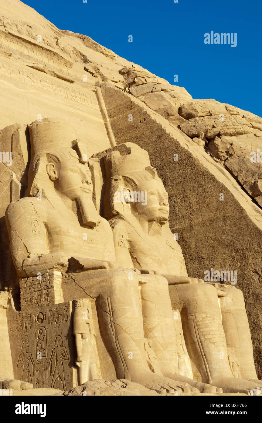 Egypt, Statues at Abu Simbel Temple Nubian Monuments abu, Egypt.. Stock Photo