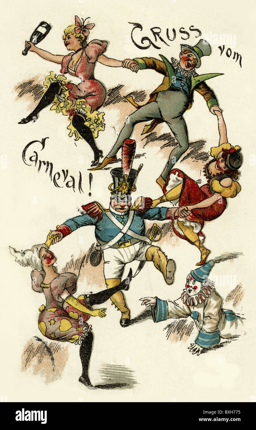 festivity, carnival, mask ball, Gruss vom Carneval, Germany, 1898, Additional-Rights-Clearences-Not Available Stock Photo