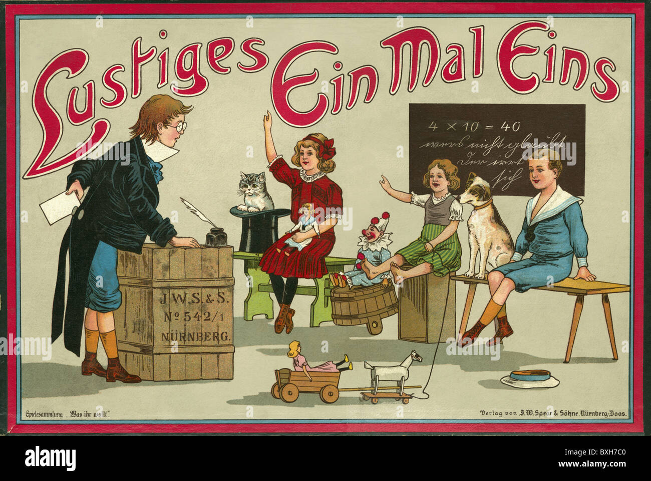 game, parlour games, 'Lustiges Ein Mal Eins' (Funny multiplication table), Nuremberg (J. W. Spear & Söhne), Germany, circa 1910, Additional-Rights-Clearences-Not Available Stock Photo