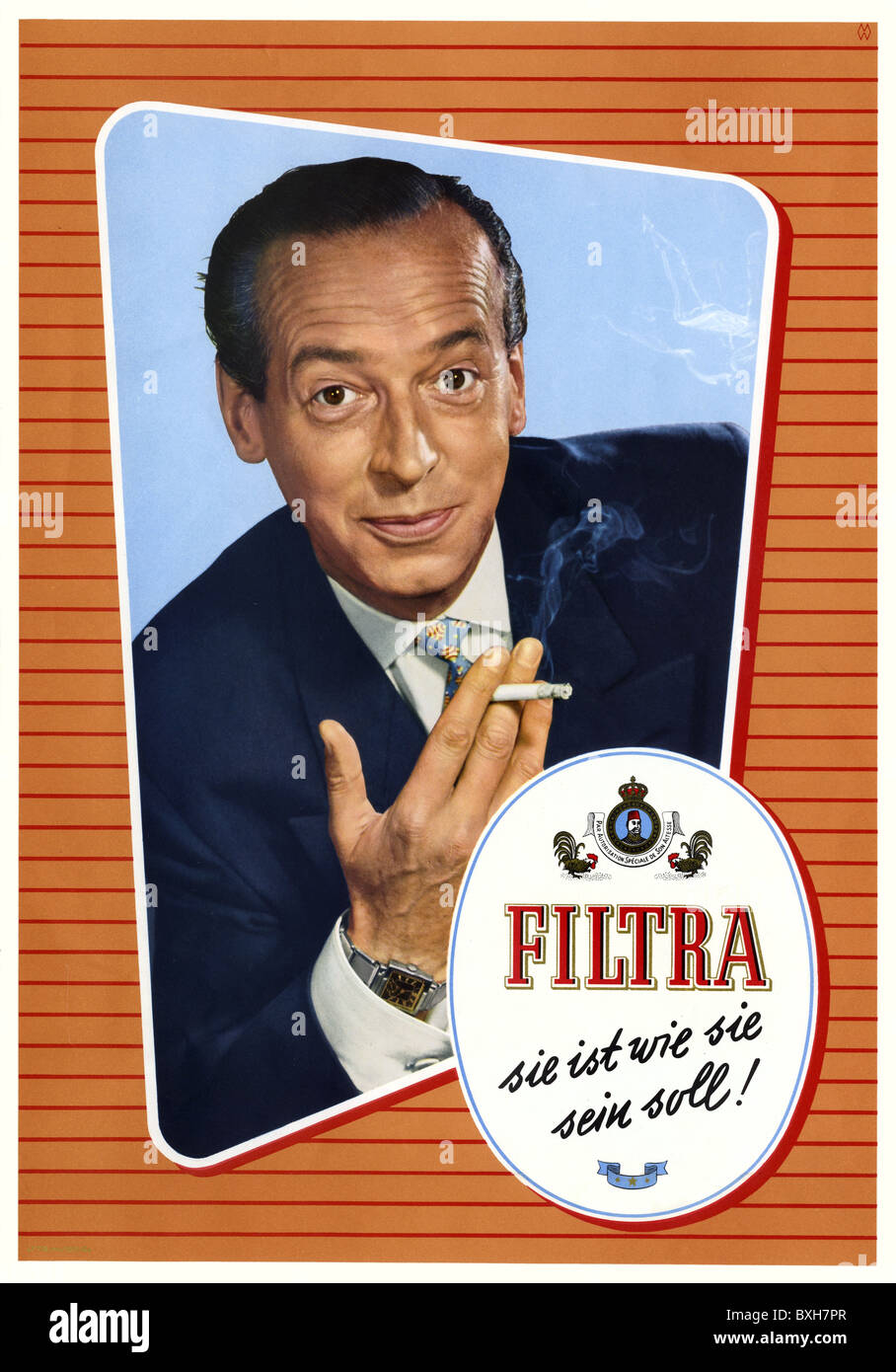 advertising, tobacco, Filtra, filter tipped cigarette, Germany, 1953, Additional-Rights-Clearences-Not Available Stock Photo