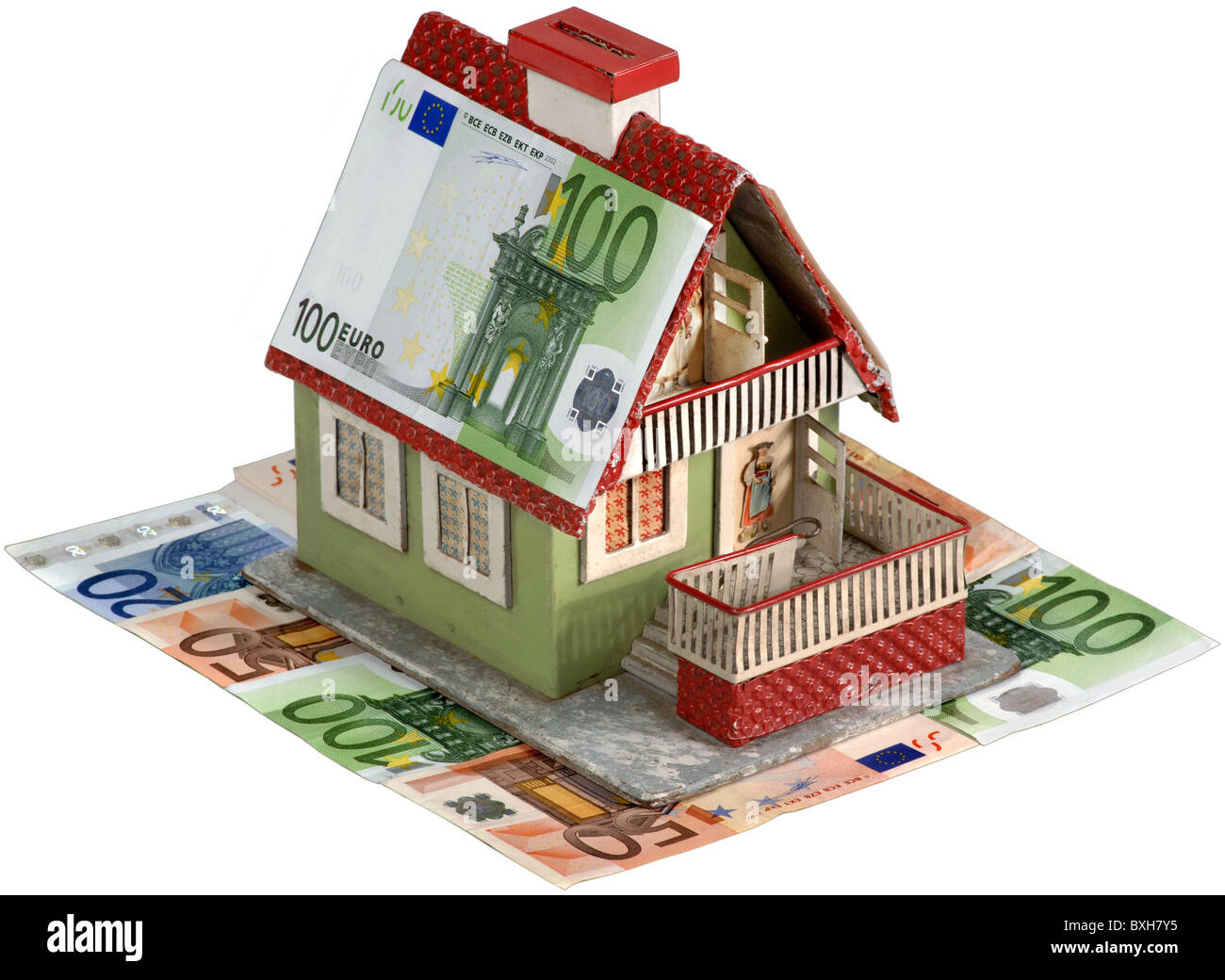finance / money, housing slump, home with euro banknotes, Germany, 2007, Additional-Rights-Clearences-Not Available Stock Photo