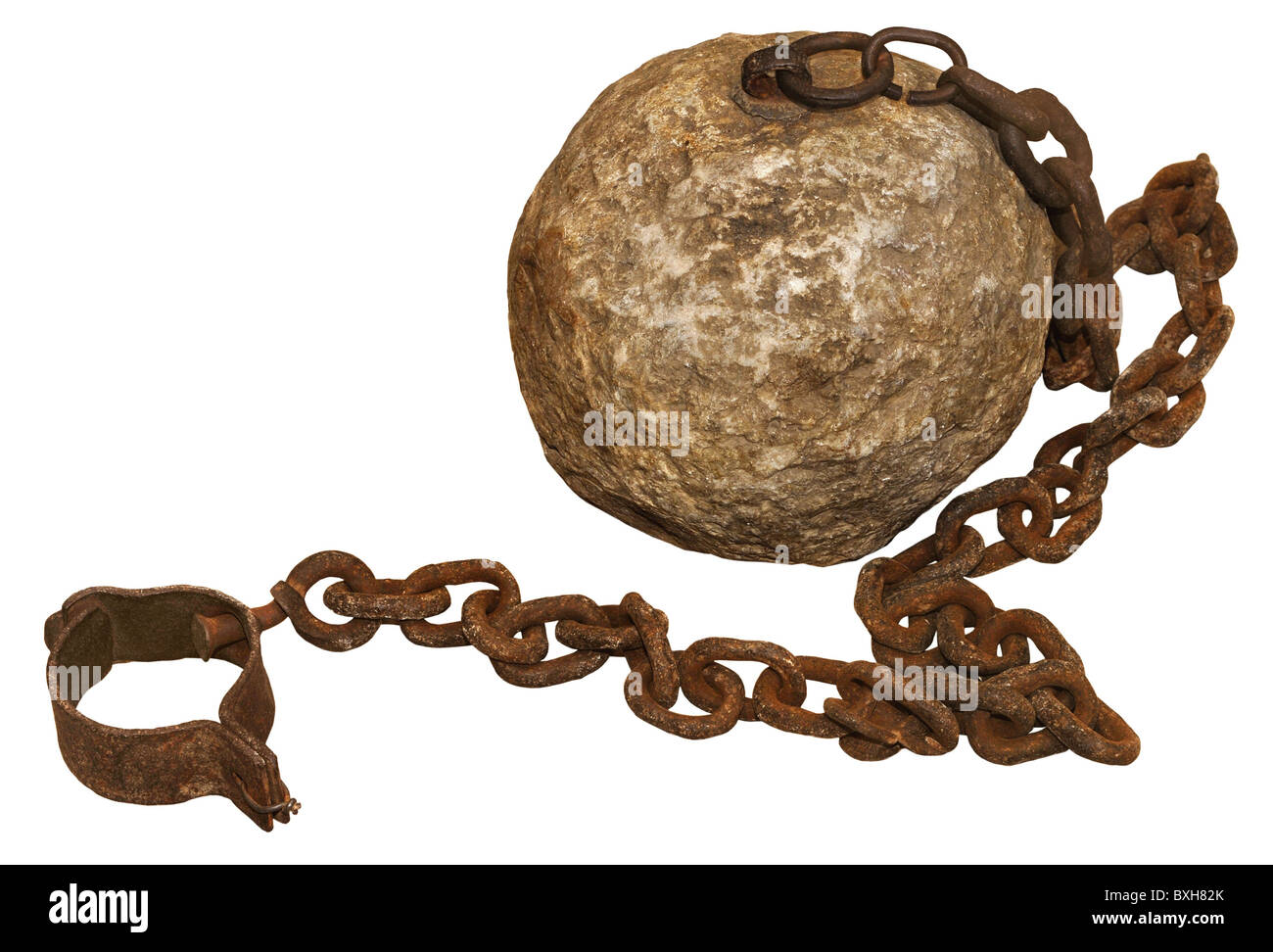 justice, penitentiary system, prison, fetter, stone bowl, iron manacle, Spain, circa 1800, Additional-Rights-Clearences-Not Available Stock Photo