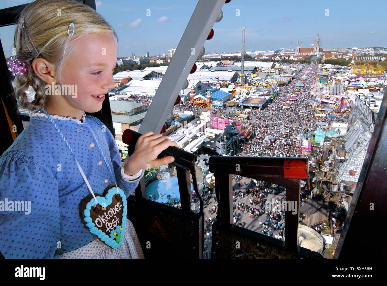 oktoberfest, Munich beer festival, child in ferris wheel, 29.9.2007, Additional-Rights-Clearences-Not Available Stock Photo