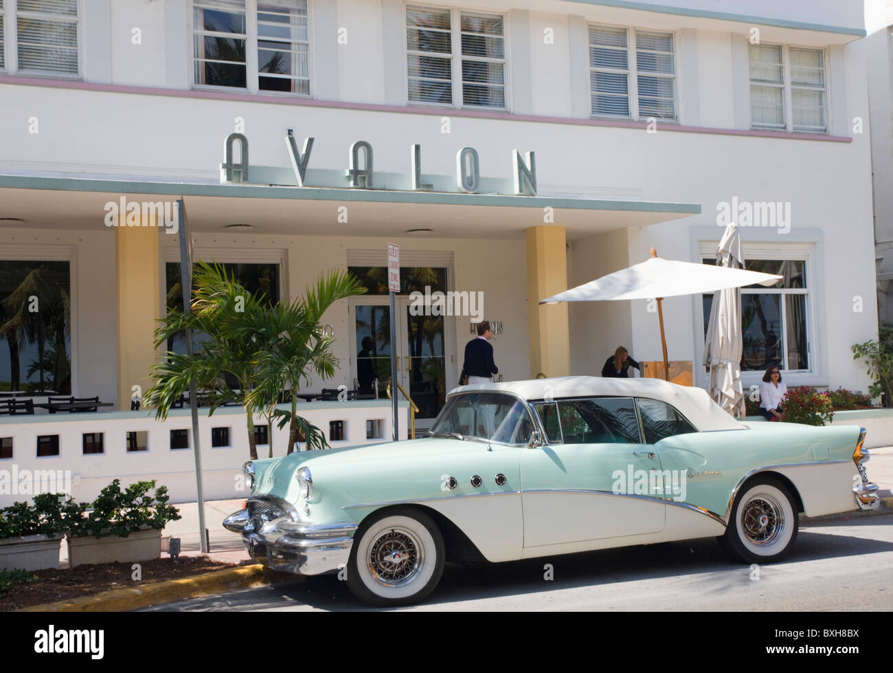 Classic Buick 1955 Special Convertible automobile at Avalon Hotel in Ocean Drive, South Beach, Miami, Florida Stock Photo