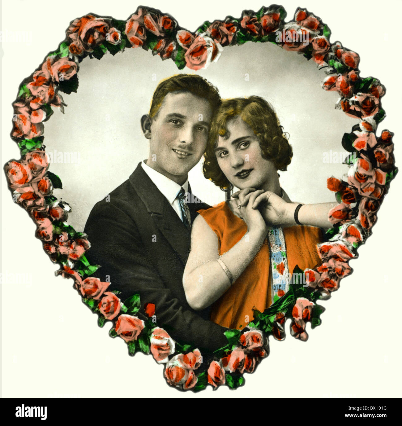 Couple and love heart 1920s hi-res stock photography and images - Alamy