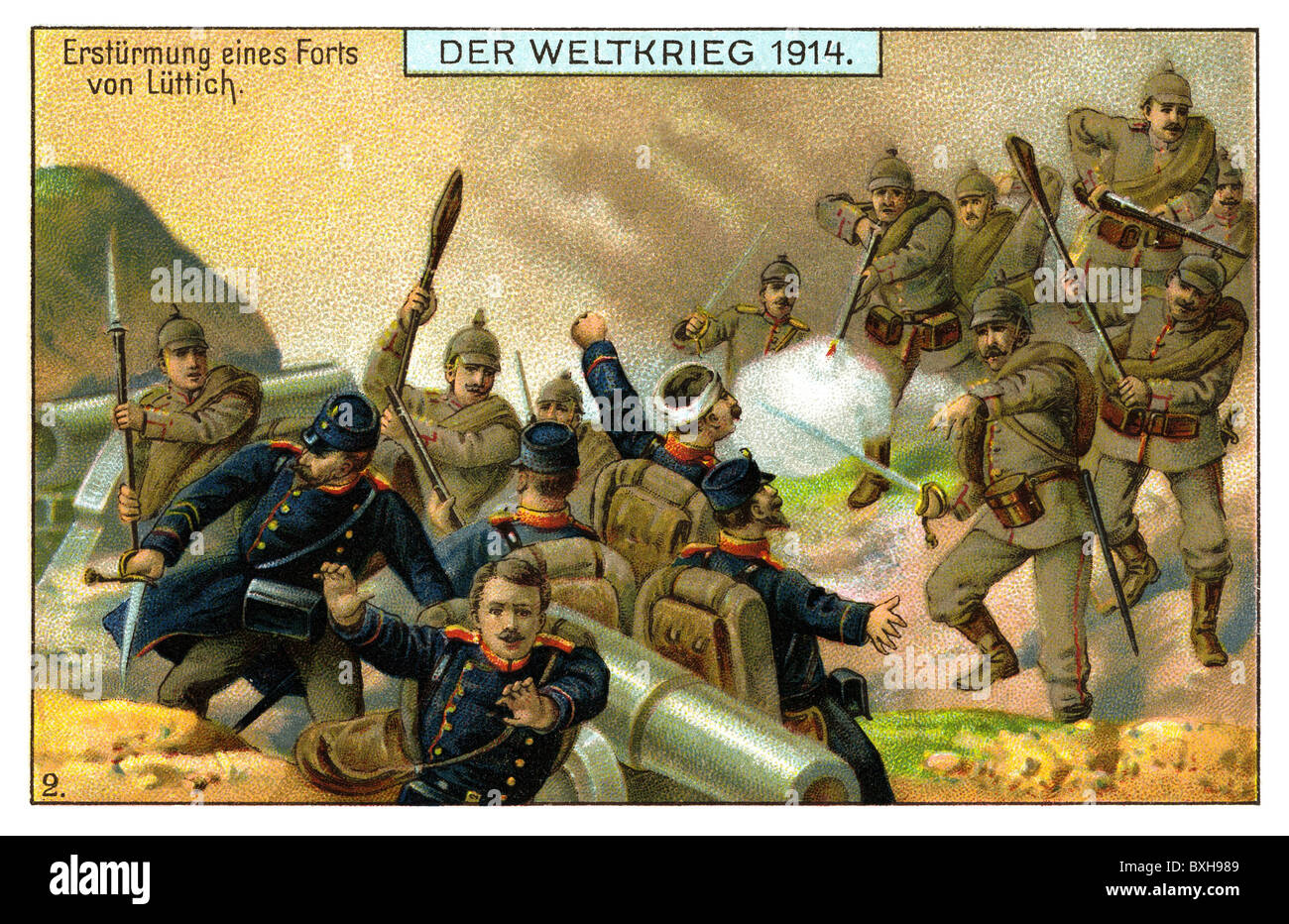 world war / WW I, German soldiers storming a fortress of Liege, 1914, Additional-Rights-Clearences-Not Available Stock Photo
