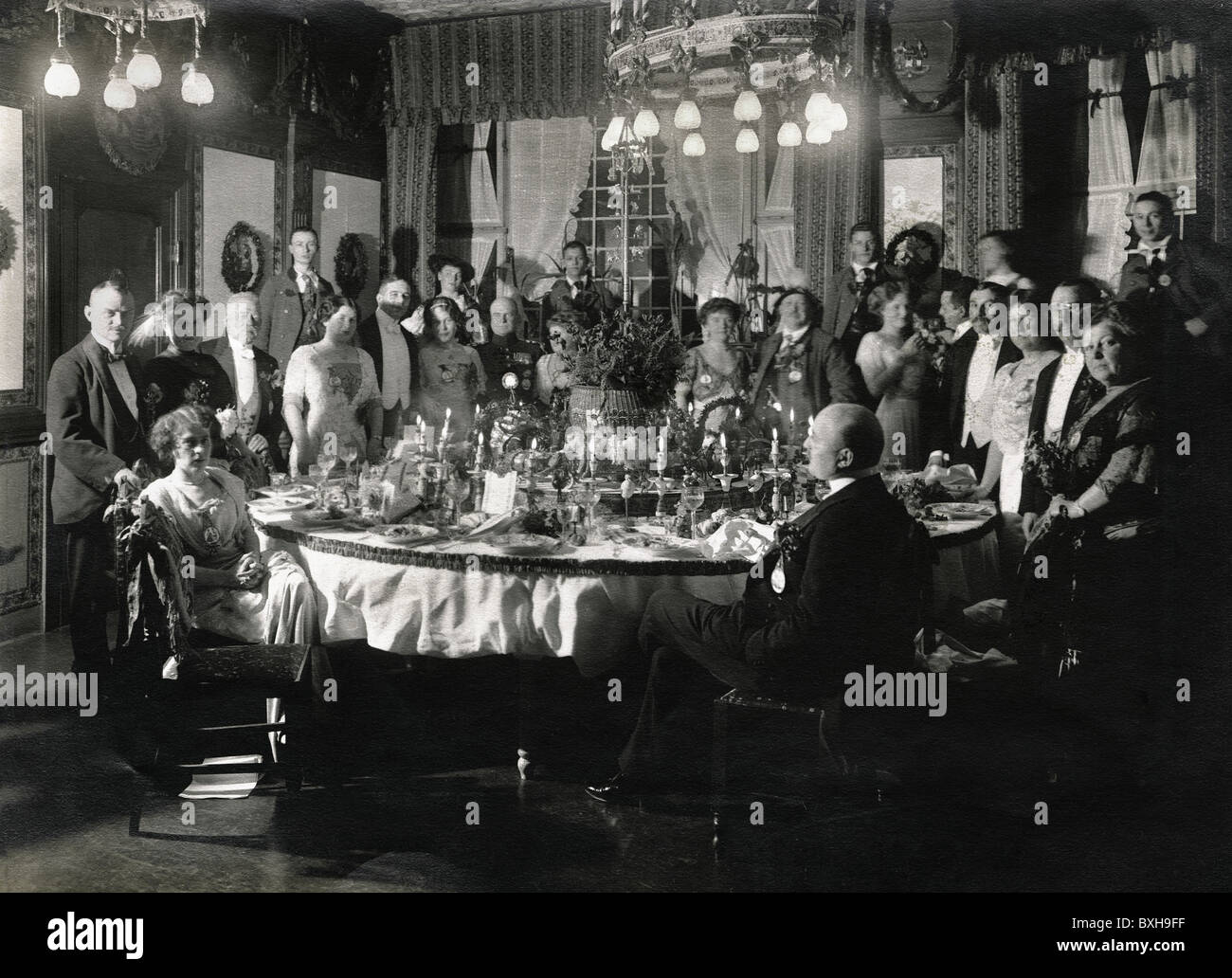 festivity, balls and society, banquet, banquet meal, upper class, Munich, Germany, circa 1912, Additional-Rights-Clearences-Not Available Stock Photo