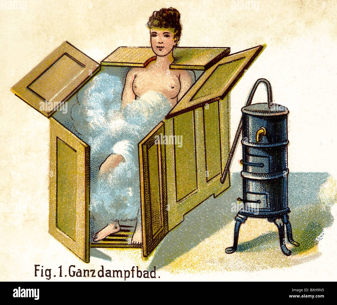 medicine, treatment, steam bath, woman in steam bath, lithograph, Germany, circa 1900, Additional-Rights-Clearences-Not Available Stock Photo