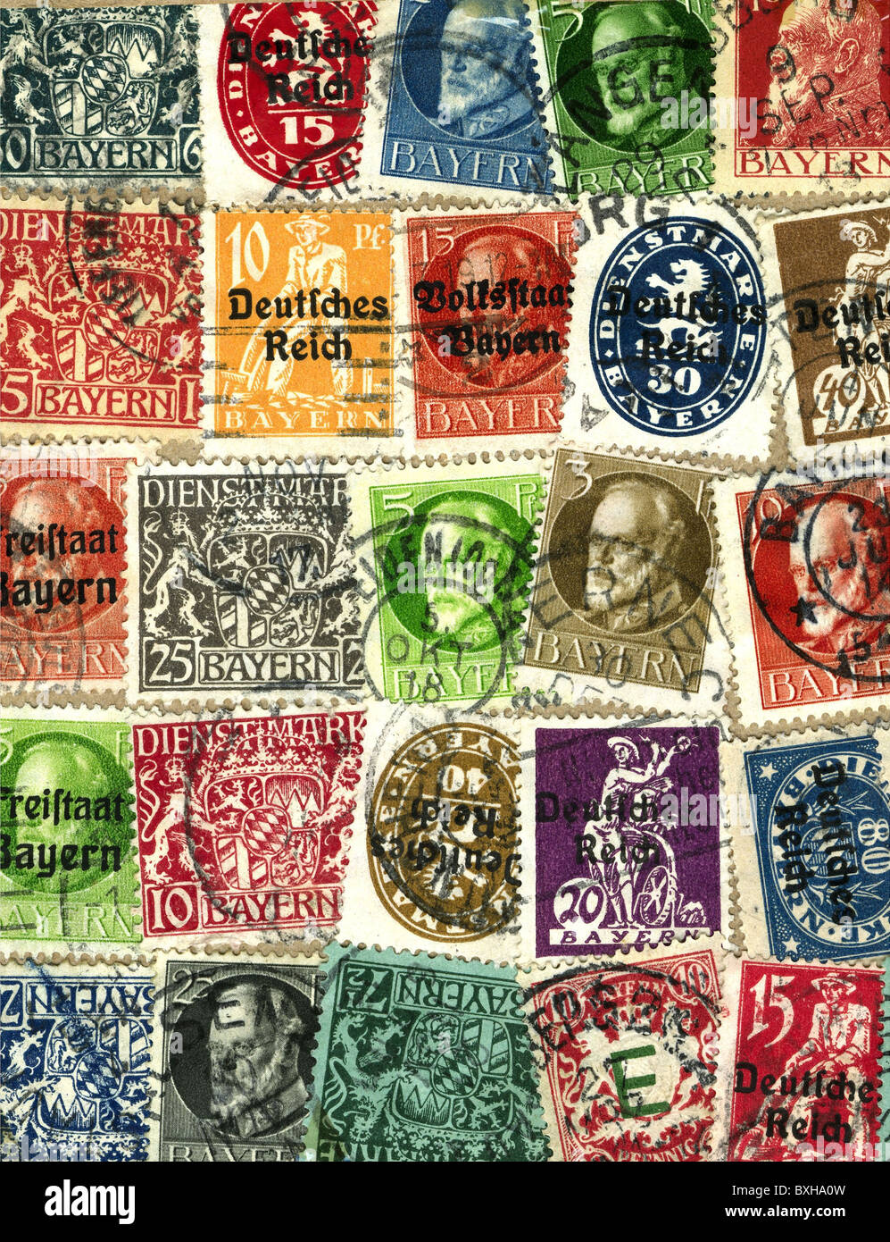 mail / post, postage stamps, Bavarian stamps, Bavaria, Germany, 1912 to 1920, Additional-Rights-Clearences-Not Available Stock Photo