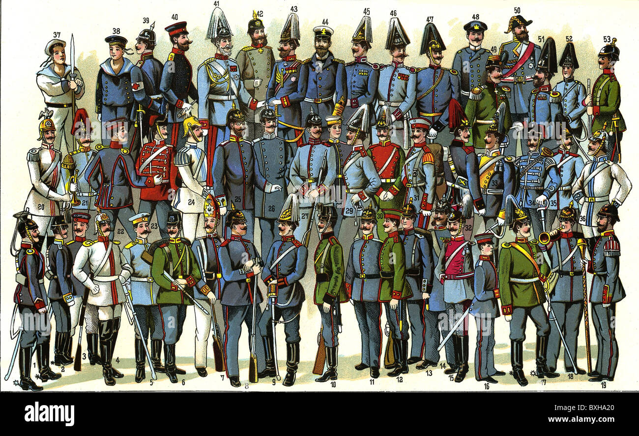 military, uniforms, of the German army and navy, German Empire, lithograph, circa 1902, Additional-Rights-Clearences-Not Available Stock Photo