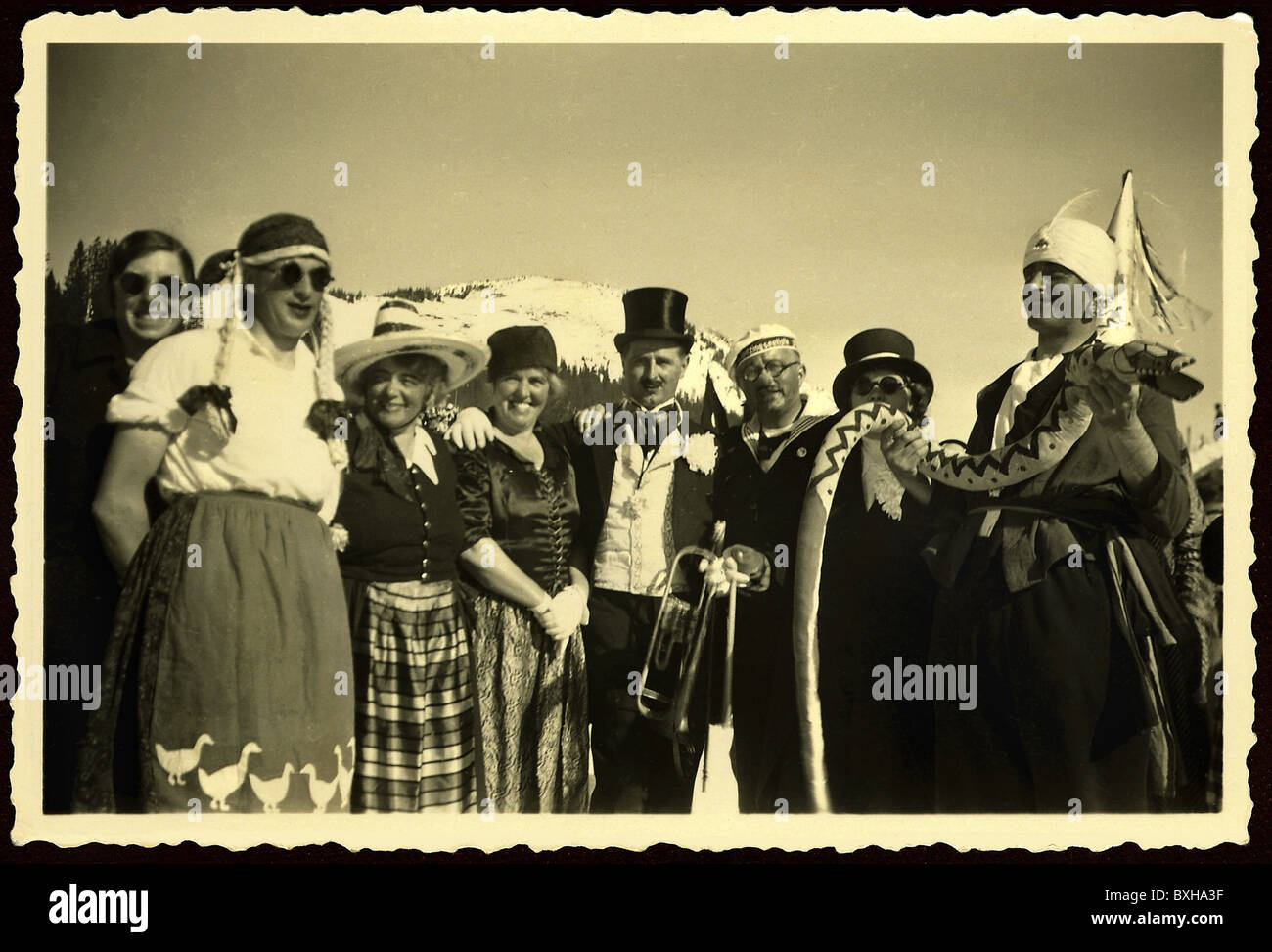 carnival, group, Spitzingsee, Bavaria, Germany, circa 1950, Additional-Rights-Clearences-Not Available Stock Photo