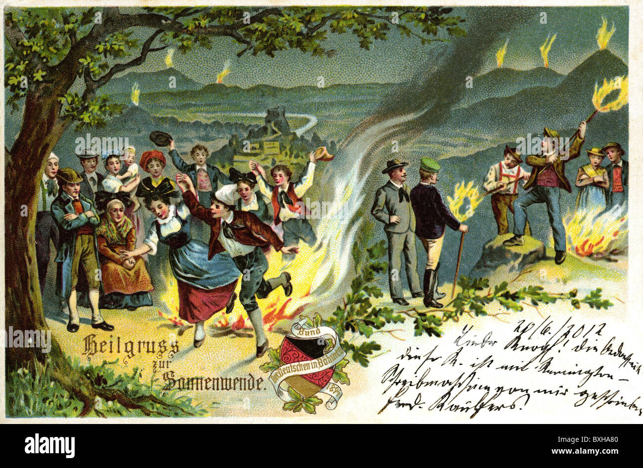 tradition / folklore, Austria, postcard, Midsummer Night greeting card, 1899, Additional-Rights-Clearences-Not Available Stock Photo