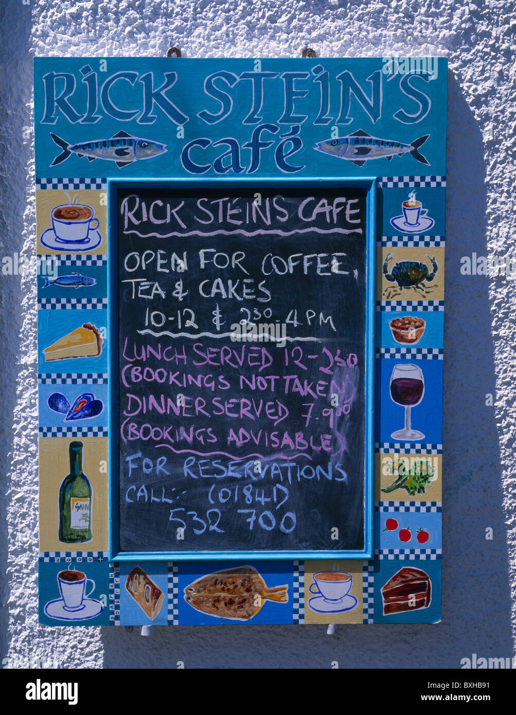 Rick Steins cafe sign, Padstow, Cornwall, England Stock Photo