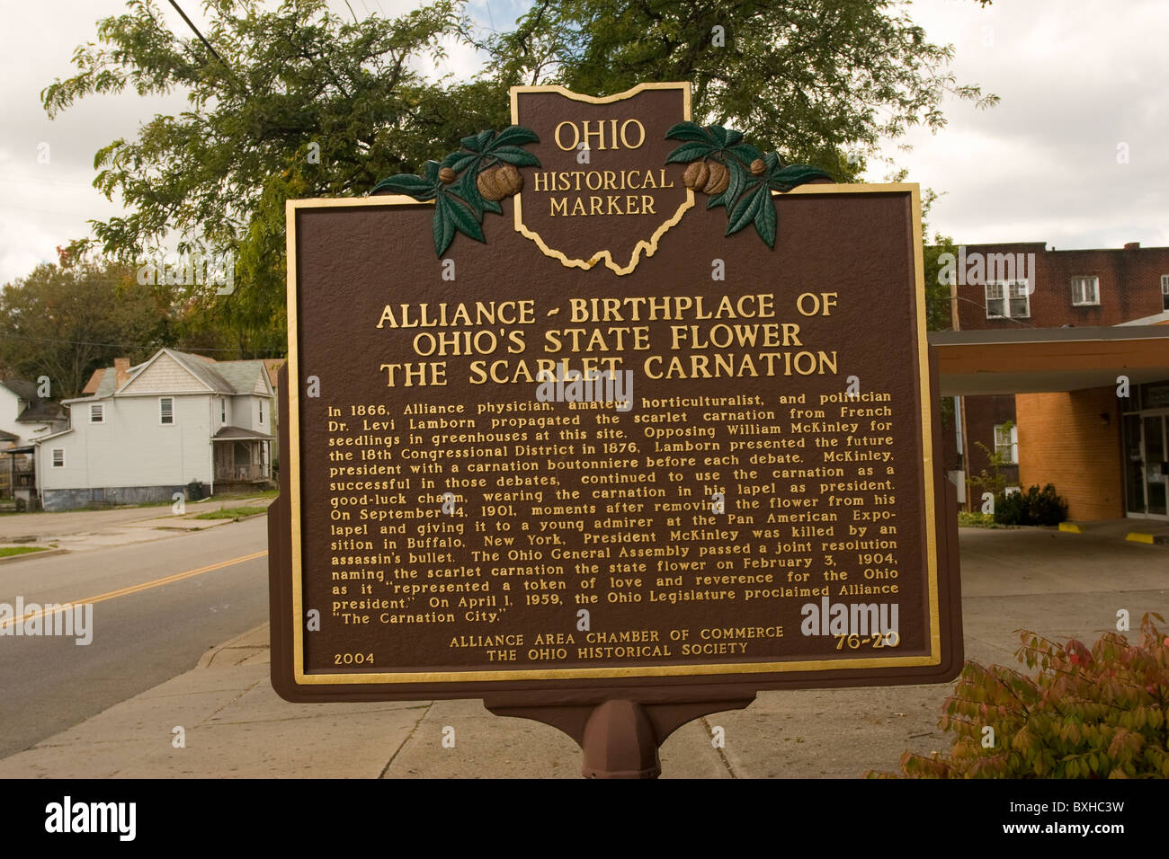 Historical Marker. Alliance Birthplace of Ohio's State Flower The
