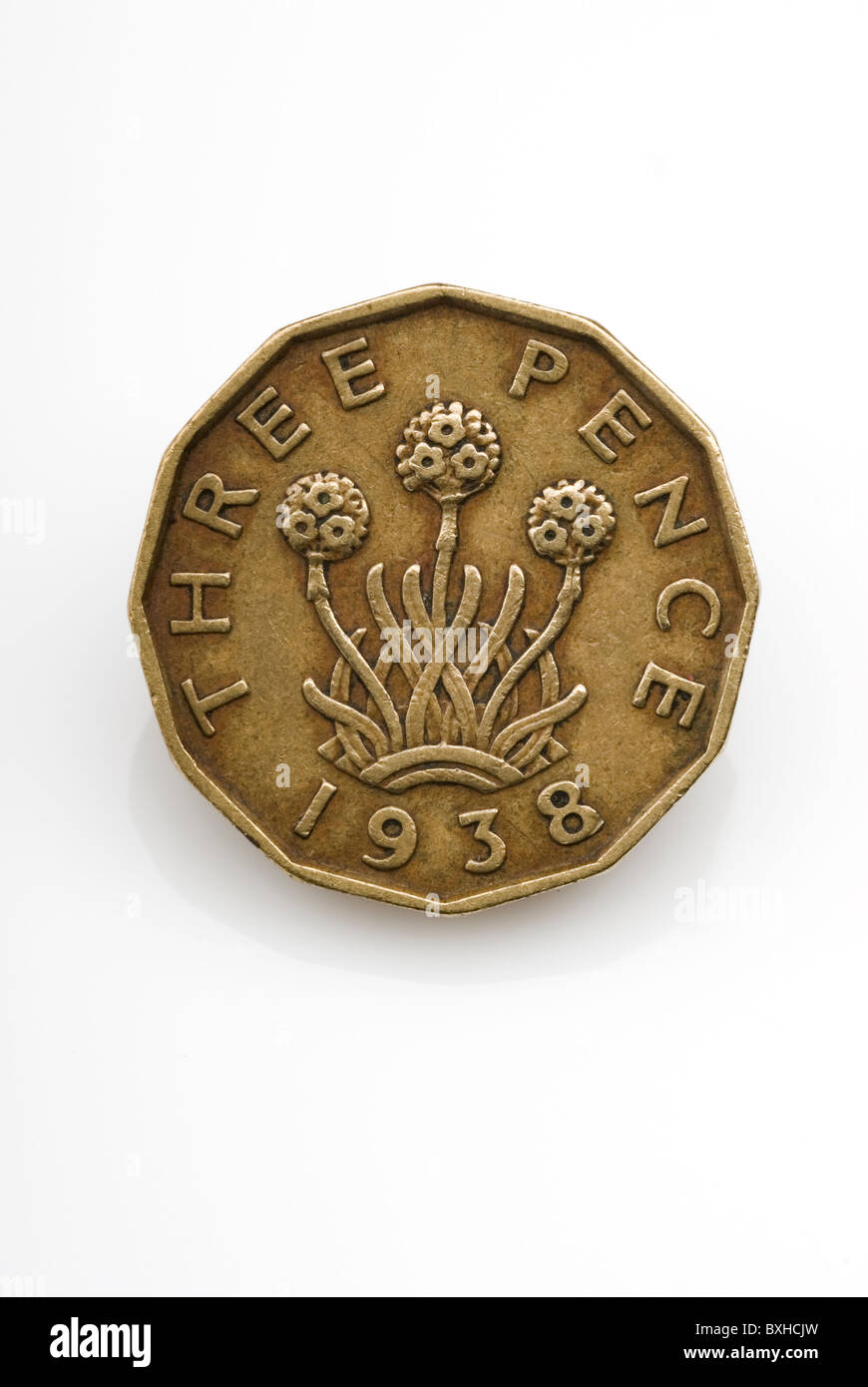 Threepenny Bit. Pre decimal UK coin. Stock Photo