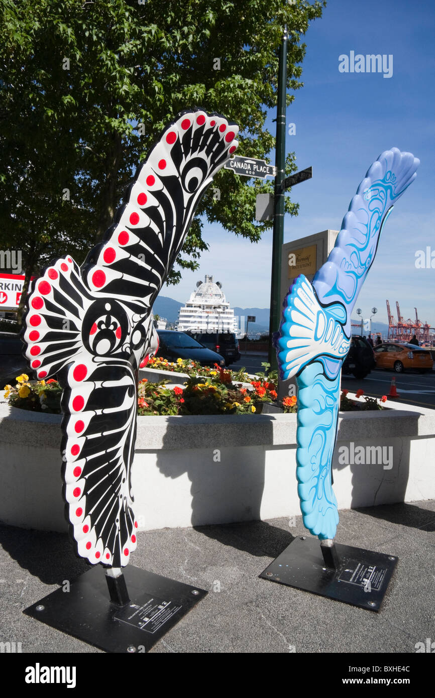Colourful bird statues in Canada Park Vancouver British Columbia Stock