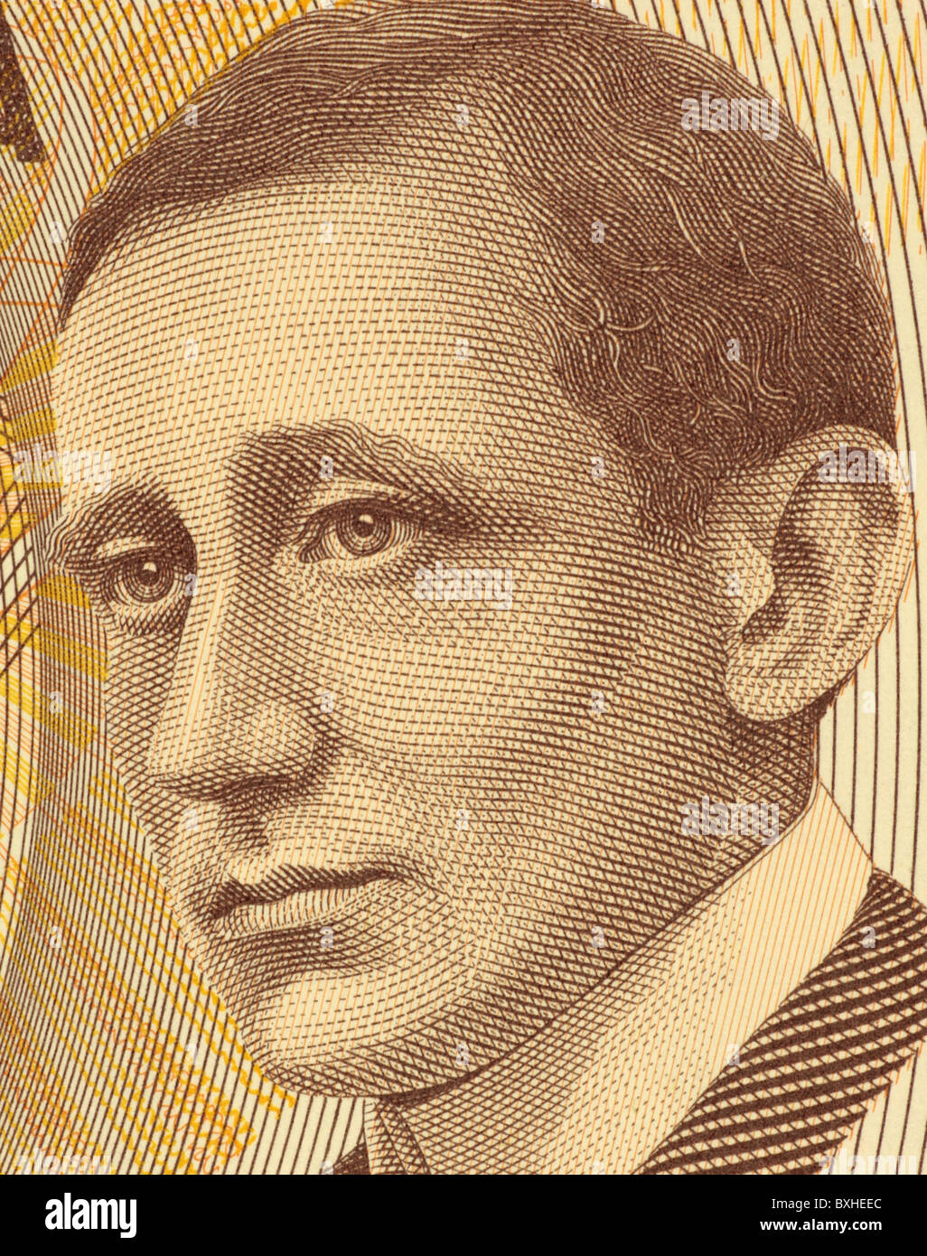 Guglielmo Marconi (1874-1937) on 2000 Lire 1990 Banknote from Italy. Italian inventor. Stock Photo