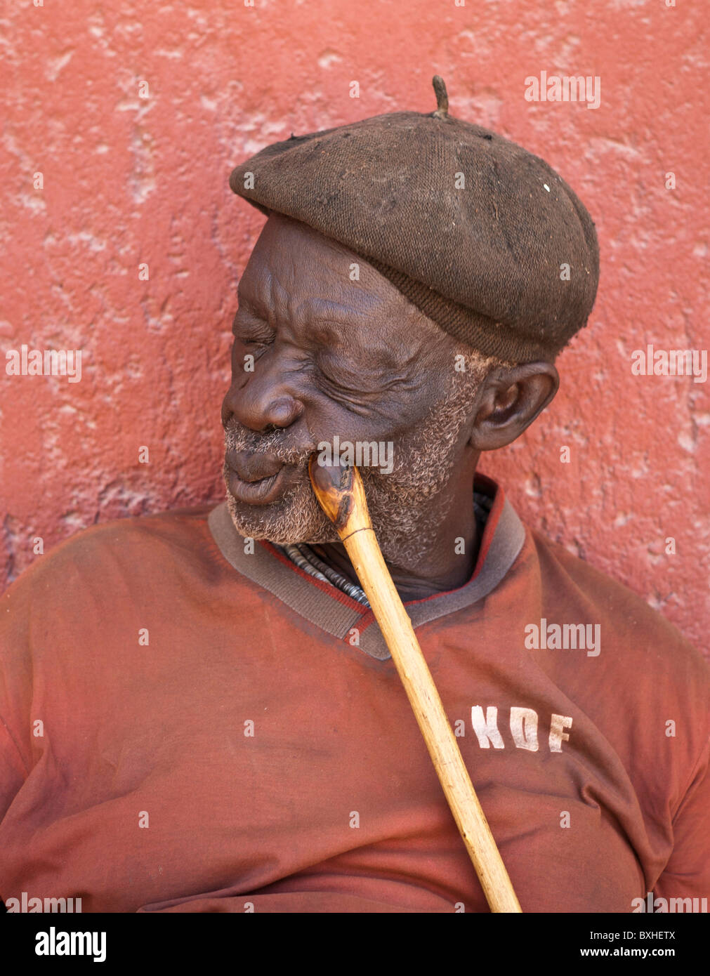 Old Himba man in Opuwo, a village near Epupa Falls, Namibia, Africa. Stock Photo